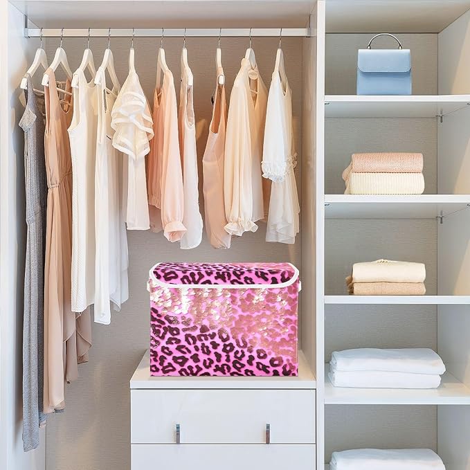 Leopard Gradient Glitter Decoration Sequins Peach Purple Storage Containers with Lids Collapsible Organizing Bins Storage