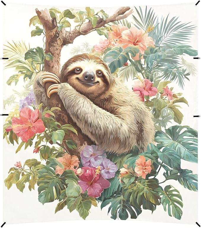 ALAZA Sloth Branch Tropical Plants Beach Tent Sun Shelter Portable Canopy Sunshade for Outdoor Camping Picnics Backyard Fun 10x9 ft