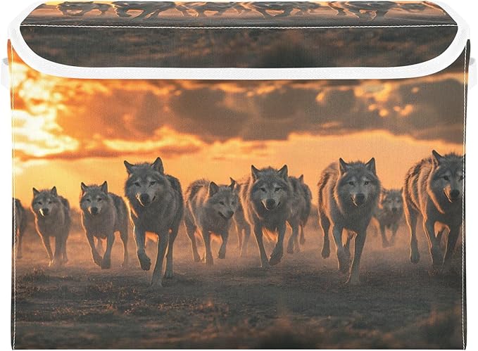 Storage Cube with Lid Wolf Pack Plain Print 16.5×12.6×11.8 IN Collapsible Large Capacity Foldable Storage Basket Bin Organizer