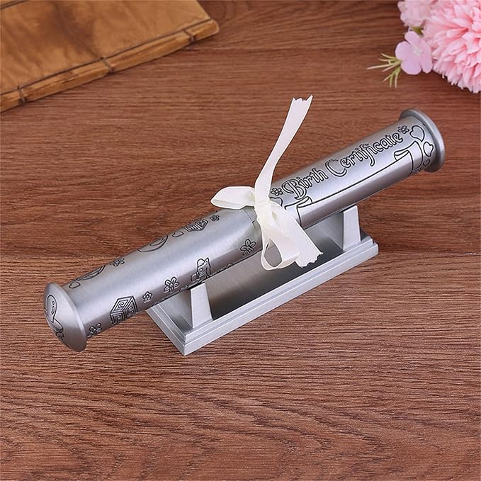 Birth Certificate Holder Silver Plated Zinc Alloy Certificate Holder Birth Certificates Holder Certificate Storage Tube Zinc Alloy