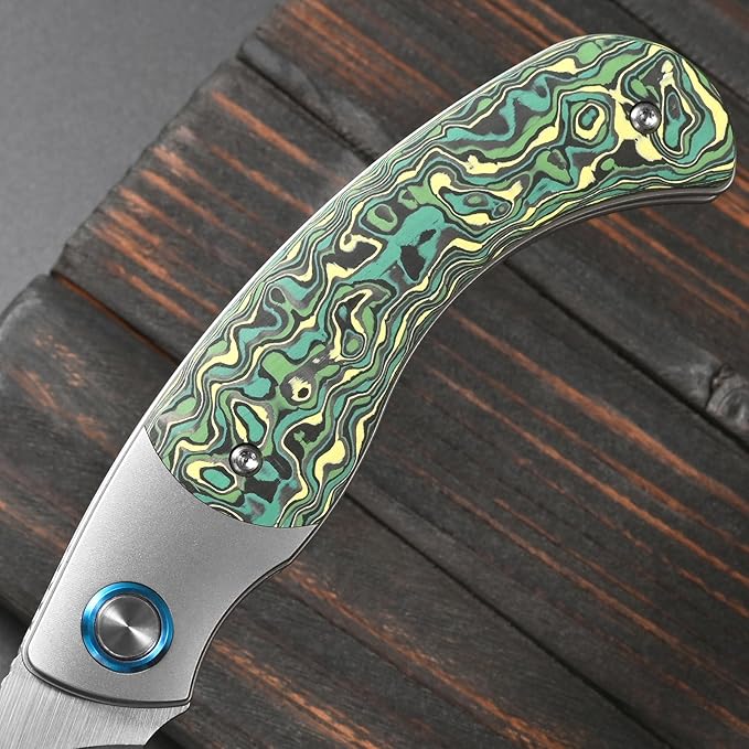 Sitivien ST270 Folding Knife M390 Steel Blade Titanium &amp Carbon Fiber Handle Knife with Pocket Clip for Men Women Outdoor Camping Hiking Survival(Green)