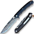 TACTICAL GEARZ Damascus Steel Pocket Knife for EDC Ebony (Black) Wood Handle Multi-Layered Damascus Steel Blade (Krato XT)