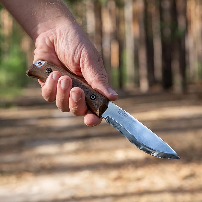 BPSKNIVES HK1 CSH - Handmade Carbon Steel Knife - Fixed Blade Full Tang Hunting Camping Bushcraft Knife With Leather Sheath - Scandinavian Sharpening Camp Knives