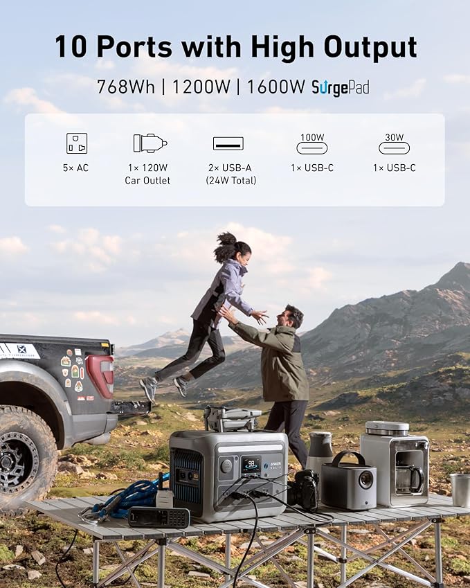 Anker SOLIX C800 Portable Power Station with 200W Solar Panels 1200W (Peak 1600W) Solar Generator Full Charge in 58 Min 768Wh LiFePO4 Battery for Outdoor Camping RVs Road Trip and Power Outages