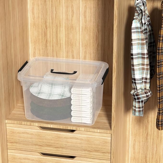 4-pack 10.5 Quarts Clear Boxes with Handles Plastic Storage Bin with Lid