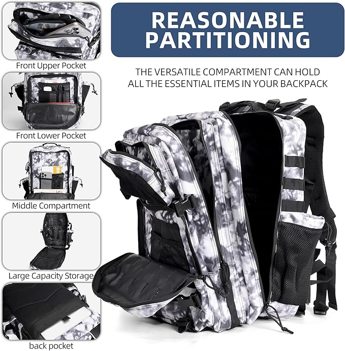 gracedon Tactical Backpack - Military Molle Bag 3 Days Pack for men and Women Large Assault Rucksack 45L (Black)