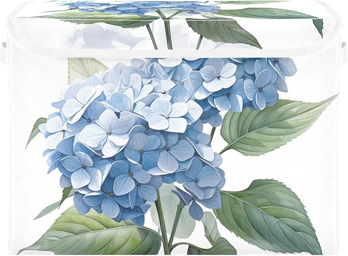 ALAZA Storage Bins Organizer Box Baskets Lidded Clothes for Shelves Closet Hydrangea Flower Blue Collapsible Stackable Storage Cubes Handles