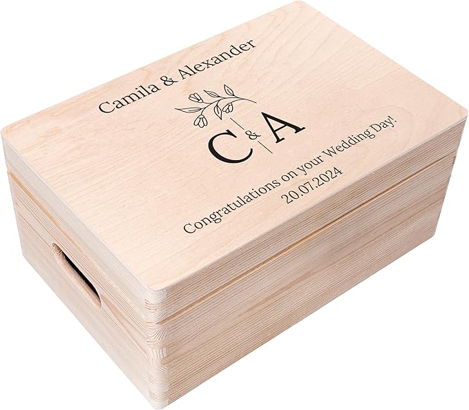Creative Deco Personalized Wooden Storage Box Wedding Box | 11.8x7.87x5.51in (+-0.5) | Multiple Choice | Hinged Lid Handles Engraving | Gift Box | Rough UNSANDED Keepsake Souvenir Chest
