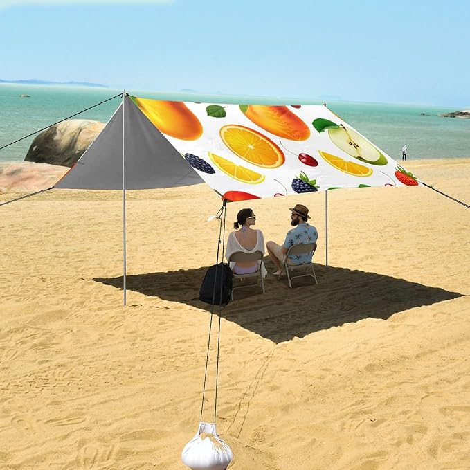 xigua Fruit Beach Tent Sun Shelter with Carrying Bag - Silver Coated Oxford Fabric Beach Canopy for Beach Camping Fishing - Includes Windproof Ropes Sandbags &amp Stakes