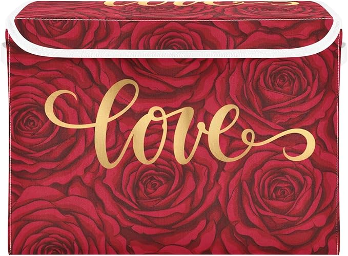 senya Valentines Baskets Collapsible Storage Bins with Lids Love on Romantic Rose Storage Boxes Clothes Baskets for Organizing