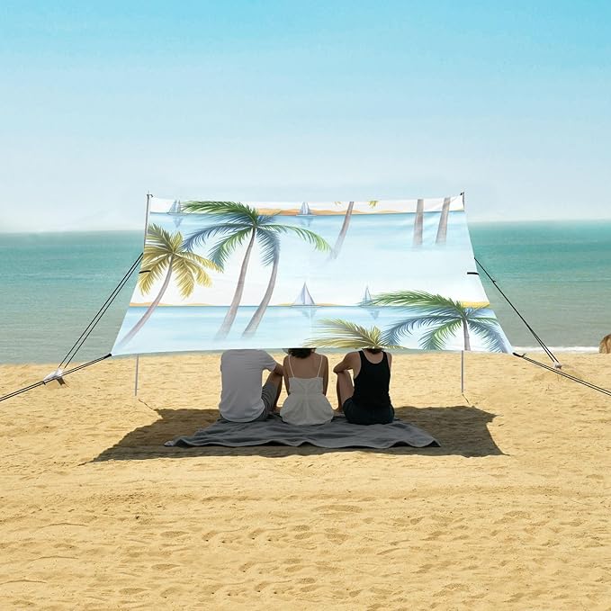 Beach Canopy with Windproof Ropes &amp Sandbags Beach Tent Sun Shade Sun Shelter for Camping Trips Fishing Backyard Fun or Picnics Beach
