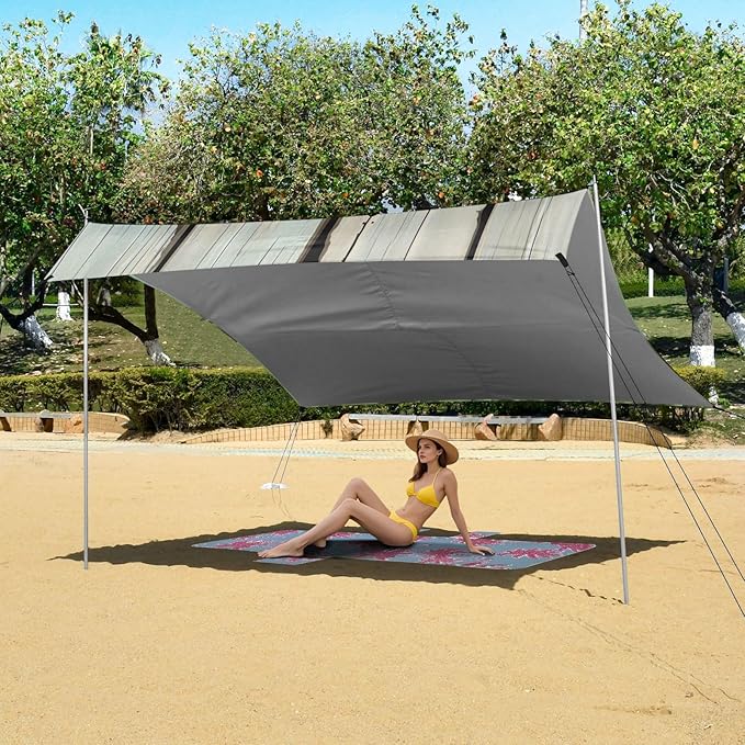 Easter Rabbit Wooden Planks Beach Tent Sun Shelter Set UPF50+ UV Protection 10.5 x 9.19 FT Camping Shade Canopy with Sandbags Sand Anchors Carrying Bag and Others