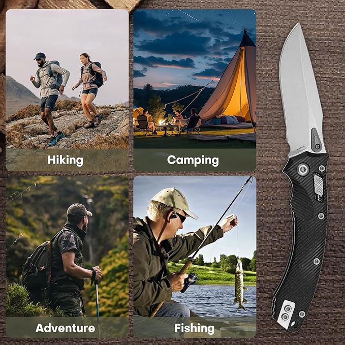Folding Pocket Knife for Men M390 3.7 Blade with G10 Handle and Crossbar Lock EDC Knife for Camping Hiking and Outdoor Gifts for Him (Black)