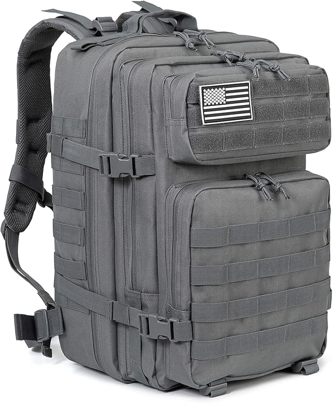 50L Tactical Backpack Training Gym Fitness Bag Outdoor Hiking Camping Army Molle Backpacks for Men Travel (Grey)