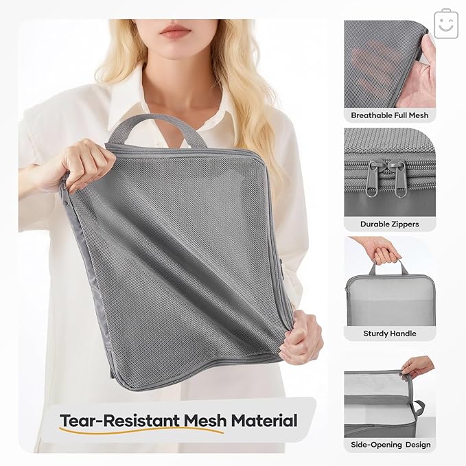 Veken 9/11 Set Compression Packing Cubes for Travel EssentialsCompressible Expandable Large Luggage Suitcase Organizer Bags for ClothingDurable Space Saver Storage Bags with Toiletry Bags(Gray)