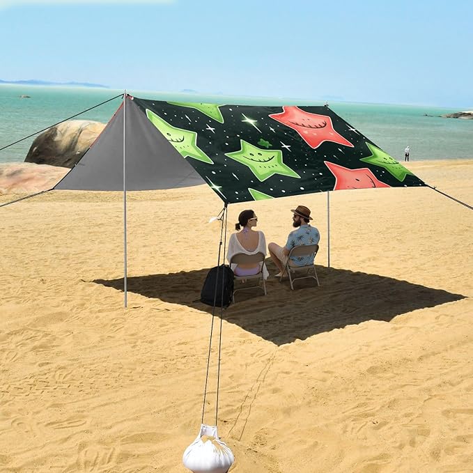 ALAZA Red Green Star Beach Tent Sun Shelter Portable Canopy Sunshade for Outdoor Camping Picnics Backyard Fun 10x9 ft