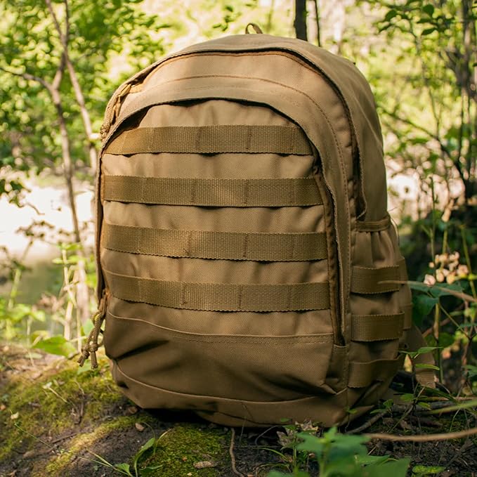 FOX OUTDOOR PRODUCTS Level 1 Tac-Pack Backpack w/Modular Webbing 22L Capacity Padded Straps for Hiking Camping &amp Travel COYOTE