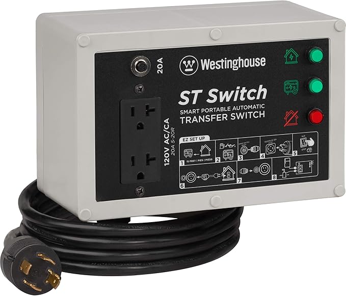 Westinghouse Outdoor Power Equipment ST Switch with Smart Portable Automatic Transfer Technology Home Standby Alternative For Sump Pumps Refrigerators and More Black and White