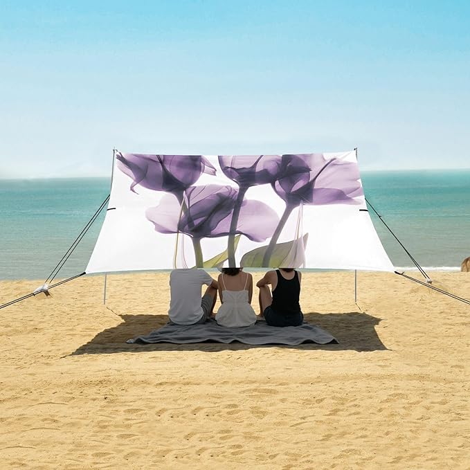 ALAZA Purple Calla Lily Beach Tent Sun Shelter UPF50+ Protection Beach Shade Canopy w/ 4 Sandbags for Outdoor Camping Fishing Backyard Fun Picnic 10x9 ft
