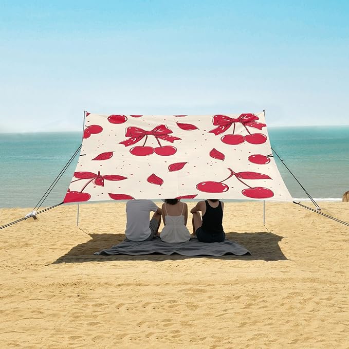 ALAZA Red Bow Cherry Beach Tent Sun Shelter Portable Canopy Sunshade for Outdoor Camping Picnics Backyard Fun 10x9 ft