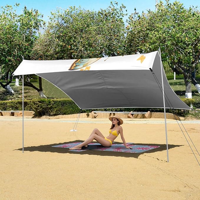 ALAZA Blue &amp Golden Butterflies Beach Tent Sun Shelter UPF50+ Protection Beach Shade Canopy w/ 4 Sandbags for Outdoor Camping Fishing Backyard Fun Picnic 10x9 ft