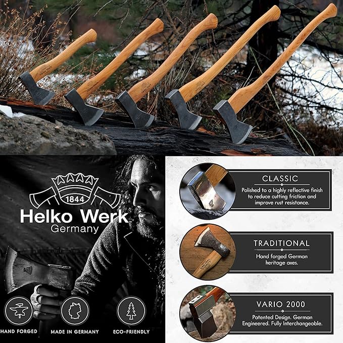 1844 Helko Werk Germany Traditional Black Forest Woodworker Axe - Made in Germany Hand Forged Bushcraft Axe and Forest Axe for Cutting Head 2.25 lbs Handle 24 in. (Black Forest Wood Worker) #13562