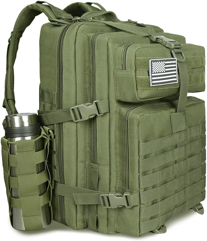 45L Military Tactical Backpack For Men Highland Assault Large Army Pack 3 Day Molle Bug Out Bag With Water Cup Bag Outdoor Camping Hiking Daypack Green Rucksack