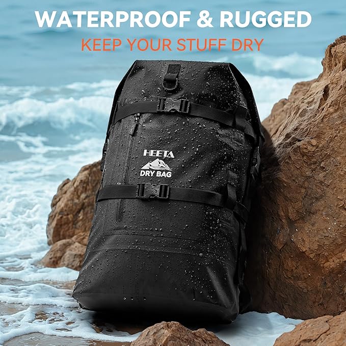 HEETA Dry Bags Waterproof Backpack 40L for Men &amp Women Roll Top Heavy Duty Cushioned Hiking Backpack for Kayaking Boating Paddle Boarding Fishing Travel Camping Beach Vacation Cruise Ship Essenti