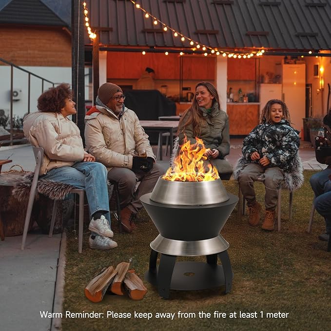 ONBRILL 20 Inch Smokeless Firepit Outdoor Fire Pit with Waterproof Lid Removable Ash Pan Handbag 2 in 1 Stainless Steel Potable Fire Pits for Outside Wood Burning Bonfire Camping Picnic Black