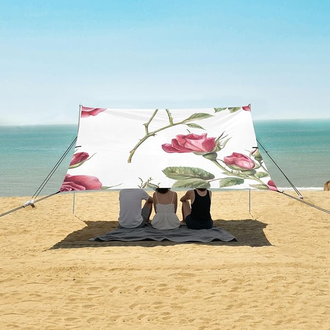 ALAZA Rose Vintage Spring Floral -Tile Beach Tent Sun Shelter Portable Canopy Sunshade for Outdoor Camping Picnics Backyard Fun 10x9 ft