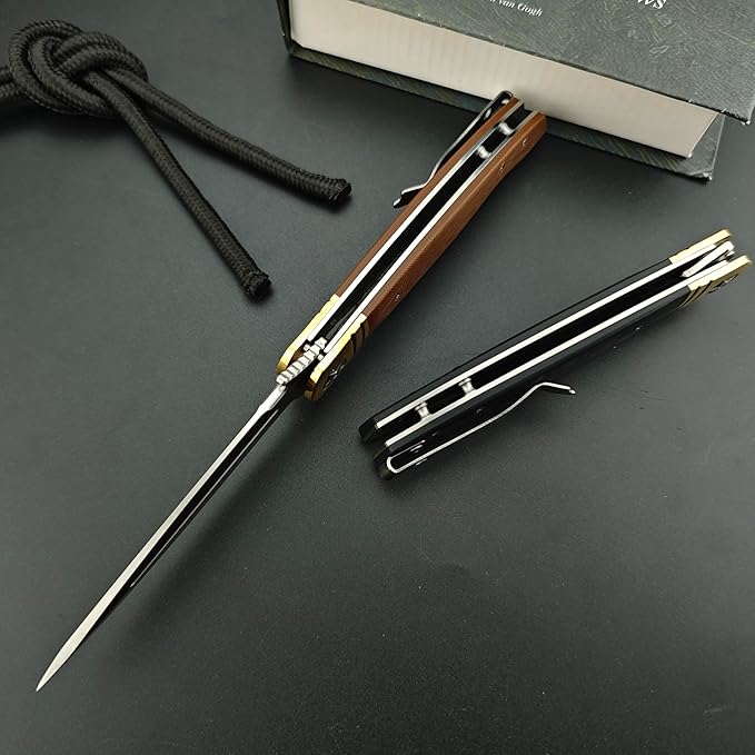10 Large Finka-NKVD Flipper Opening Pocket KnifeFolding Knives with Clip and Liner Lock440C Blade and Brown G10 HandleEDC Tool for CampingHikingFishing (Black)