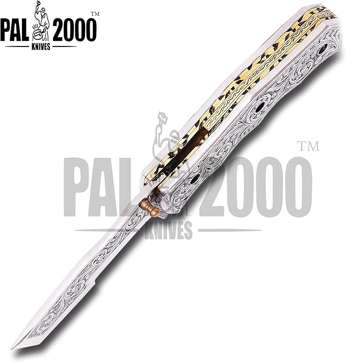PAL 2000 KNIVES Custom Handmade D2 Steel Folding Pocket Knife - Custom 3D Hand Engraved 9773