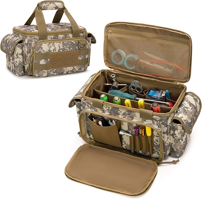 Rexmica Small Tool Bag with Anti-friction and Thick Padded Bottom Tool Storage Organizer for Men Tactical Range Bag Multi-functional Work Bag for Repairman Electrician Carpenters (Camo)