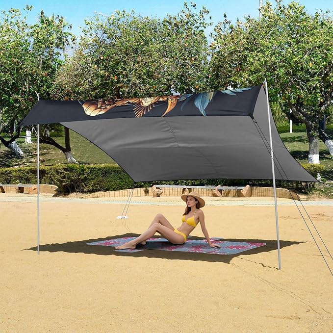 ALAZA Pirate Skull Treasure with Leaves Beach Tent Sun Shelter Portable Canopy Sunshade for Outdoor Camping Picnics Backyard Fun 10x9 ft
