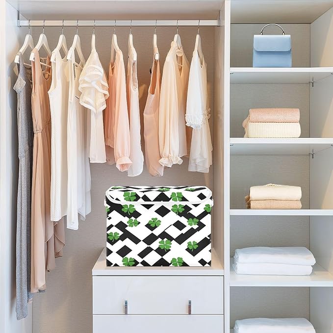 Clover Stripes Fabric Storage Bins with Lids and HandleFoldable Storage Bins with LidsCloset Organizers for Clothes Storage Room Organization Office Storage Chest Organizer