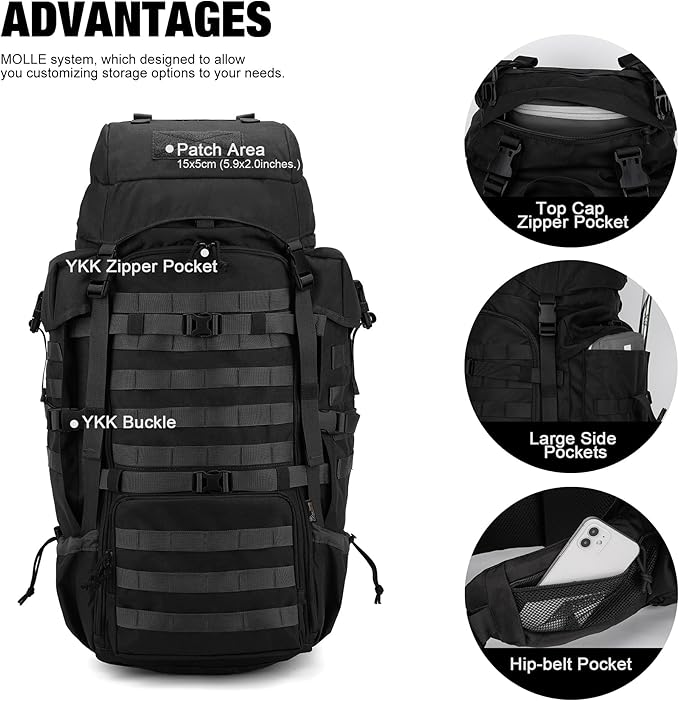 Mardingtop 70L Internal Frame Backpack for HuntingCampingHiking Backpacking Backpack with Rain Cover