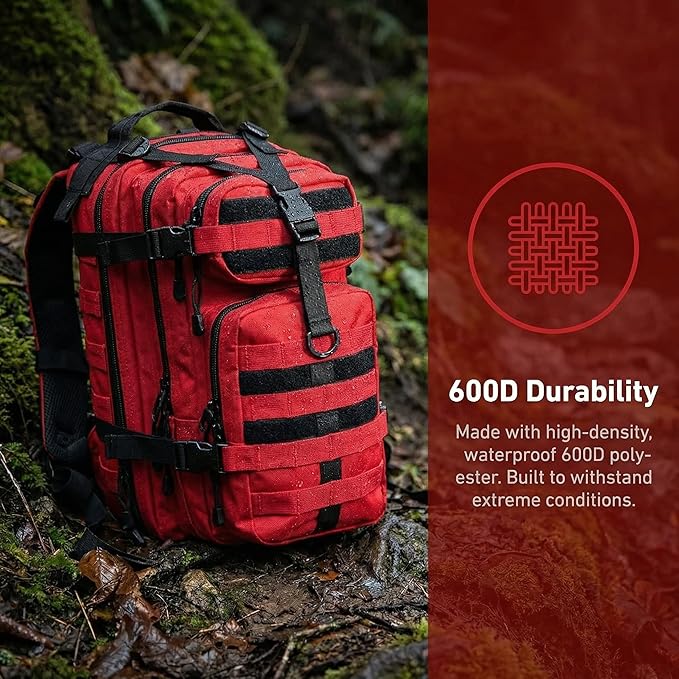 Small Military Tactical Backpack 30L Assault Backpack Tactical Bag for OutdoorHiking Camping Travel (RED)