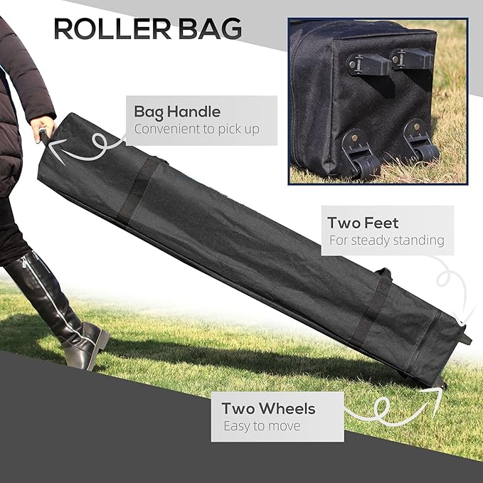 8x8 Superior Excellent Modern AdjustableHeight Foldable Pop-Up Gazebo Canopy CarryBag Wheels HeavyDuty 4LegWeightBags Black