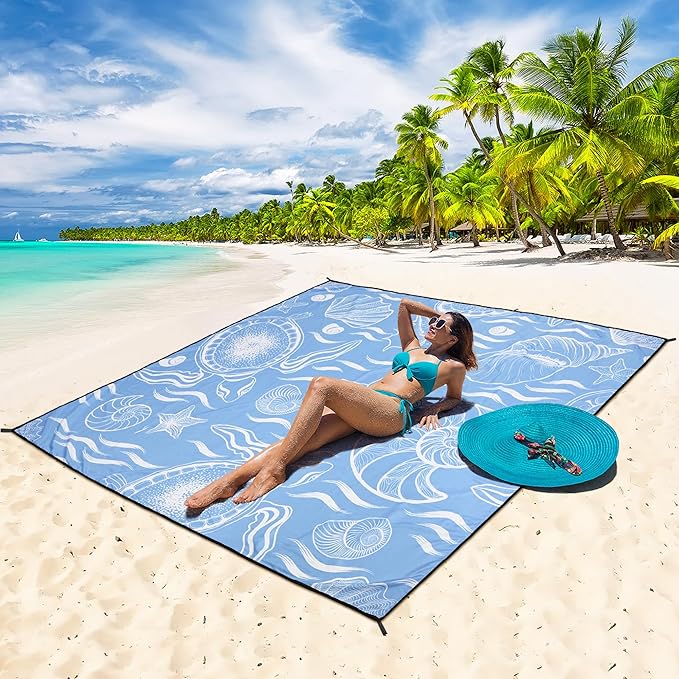 Beach Blanket Waterproof Sandproof Beach Mat 79 X 83/10'x9'for 2-8 Adults Quick Drying Outdoor Picnic Mat Beach Accessories for Travel Camping Hiking