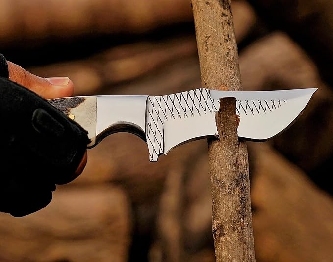 Premium Skinner Cow Boy Knife Fixed Blade Deer Antler Hunting Knife With Leather Sheath Best Gift for Boy Friend.