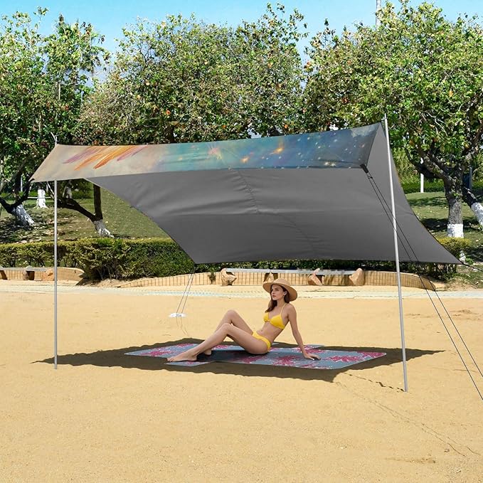 ALAZA Rainbow Uniron Horse Beach Tent Sun Shelter UPF50+ Protection Beach Shade Canopy w/ 4 Sandbags for Outdoor Camping Fishing Backyard Fun Picnic 10x9 ft