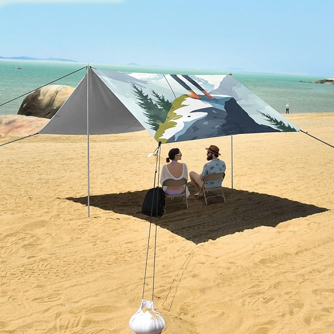 ALAZA Man Mountain Travel Beach Tent Sun Shelter UPF50+ Protection Beach Shade Canopy w/ 4 Sandbags for Outdoor Camping Fishing Backyard Fun Picnic 10x9 ft