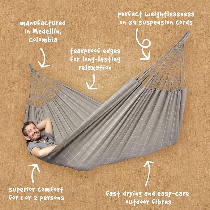 LA SIESTA Brisa Classic Hammock Handmade Weather-Resistant Tear-Resistant Hammock for Indoor &amp Outdoor Relaxation Size-King - Almond