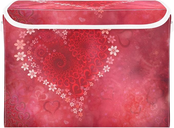 senya Valentines Storage Baskets Collapsible Storage Bins with Lids Floral Heart Storage Boxes Clothes Baskets for Organizing
