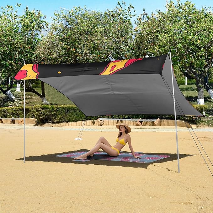 ALAZA Pizza on Black Beach Tent Sun Shelter Portable Canopy Sunshade for Outdoor Camping Picnics Backyard Fun 10x9 ft