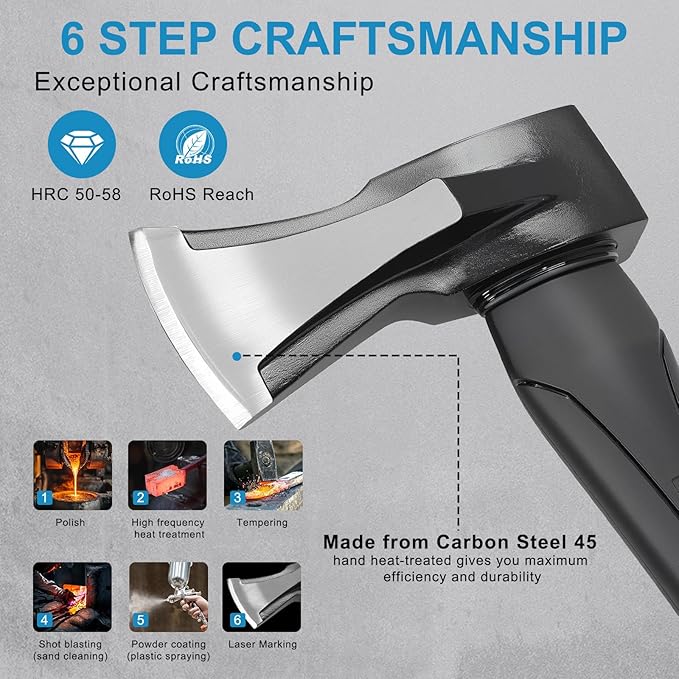 DESHIL 28-Inch Splitting Maul Axe - Heavy Duty Splitting Axe with Forged Steel Head and Shock-Absorbent Fiberglass Handle for Efficient Wood Splitting and Firewood Preparation