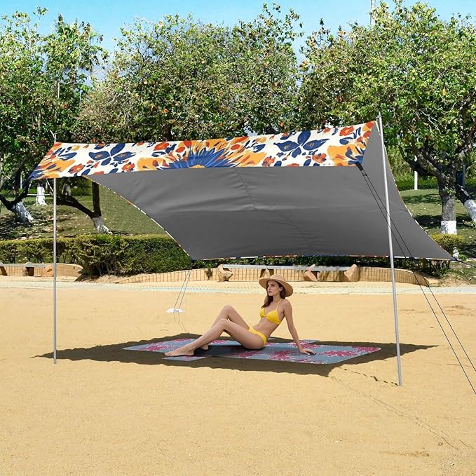ALAZA Abstrac Flower Beautiful Floral Beach Tent Sun Shelter Portable Canopy Sunshade for Outdoor Camping Picnics Backyard Fun 10x9 ft
