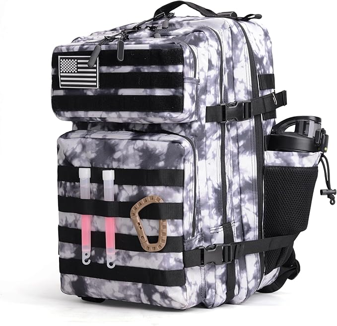 LUPU TACTICAL 45L Backpack for Men and Women 3 Days Assault Pack Outdoor Travel Hiking Camping Rucksack with Molle Webbing (Black and White)