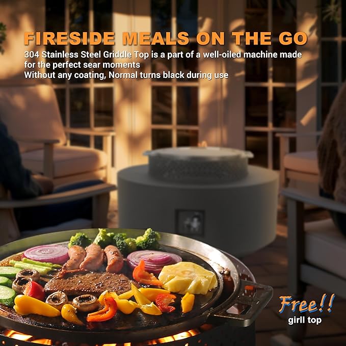 3-Piece Outdoor Fire Pit Table 32 Inch Propane Fire Table 65000 BTU Black Round Gas Firepit Baking Sheet Wind Guard and 16 inches Tank Side Table for Deck Backyard and Pool Black