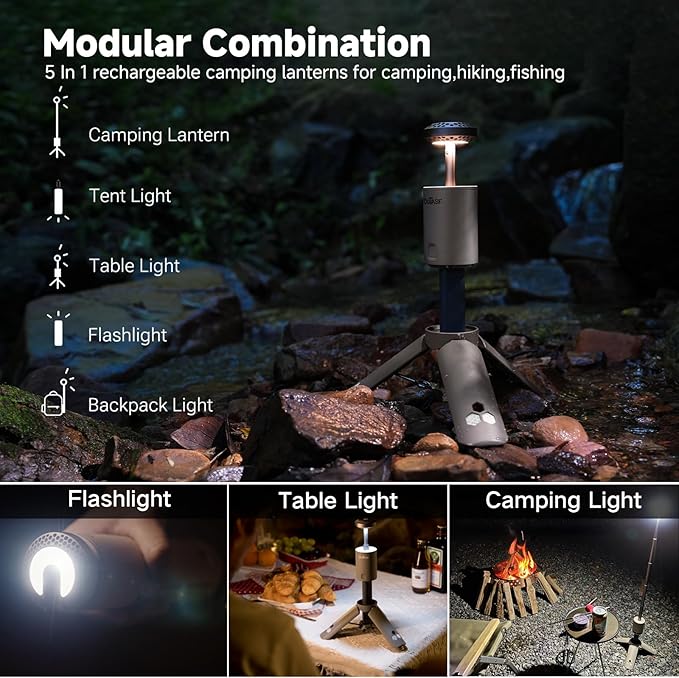 Outask Camping Lantern Rechargeable Portable Magnetic Camping Lights with 12000mAh Battery Telescoping IPX6/IPX7 Waterproof Flashlights Camping Lamp for Emergency Camping Hiking (Tactical Brown)
